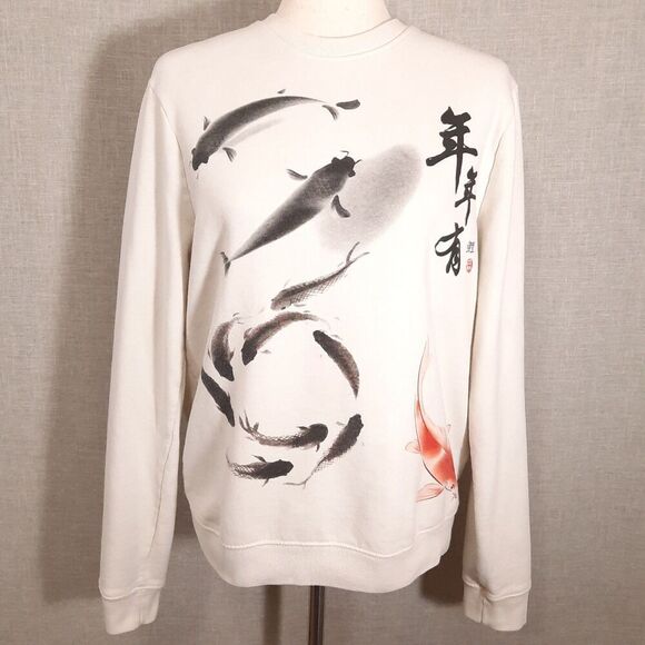 Blind Rooster Asian Graphic Sweatshirt Women's SZ Medium "Every Year Have Fish" - Picture 1 of 16